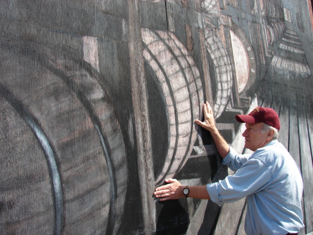 Gayle holding barrel(a painting).JPG